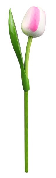 Wooden tulip, hand-painted, 34cm high, Made in Holland, color: White/Pink